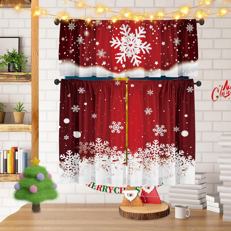 SUNWISHA Christmas Curtain Valances Set 52x18 & 36x26 inch Dreamy Red Snowflake Valance Holiday Inspired Decor for Winter Homes/Kitchen/Bedroom - Image 4